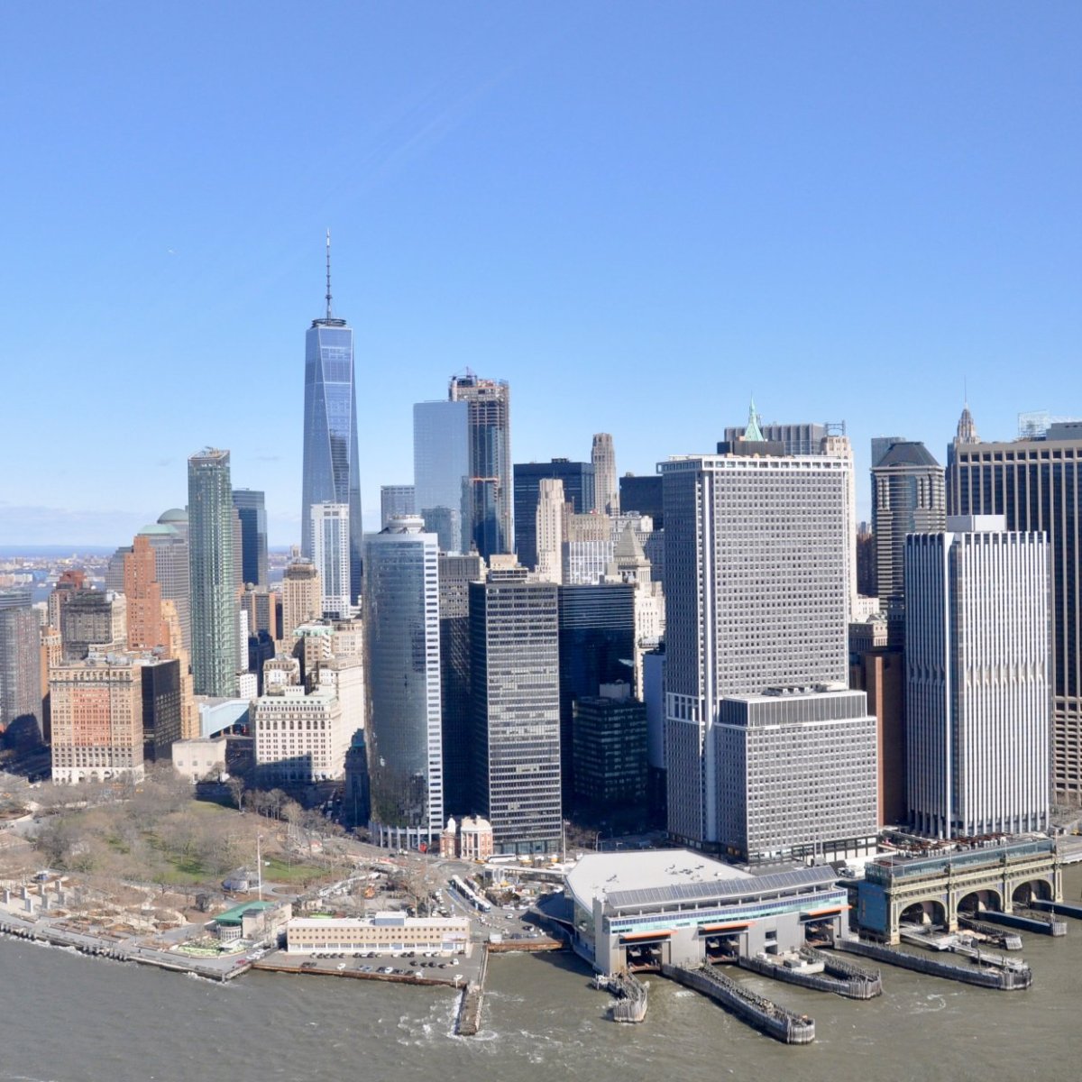 NYC skyline from helicopter